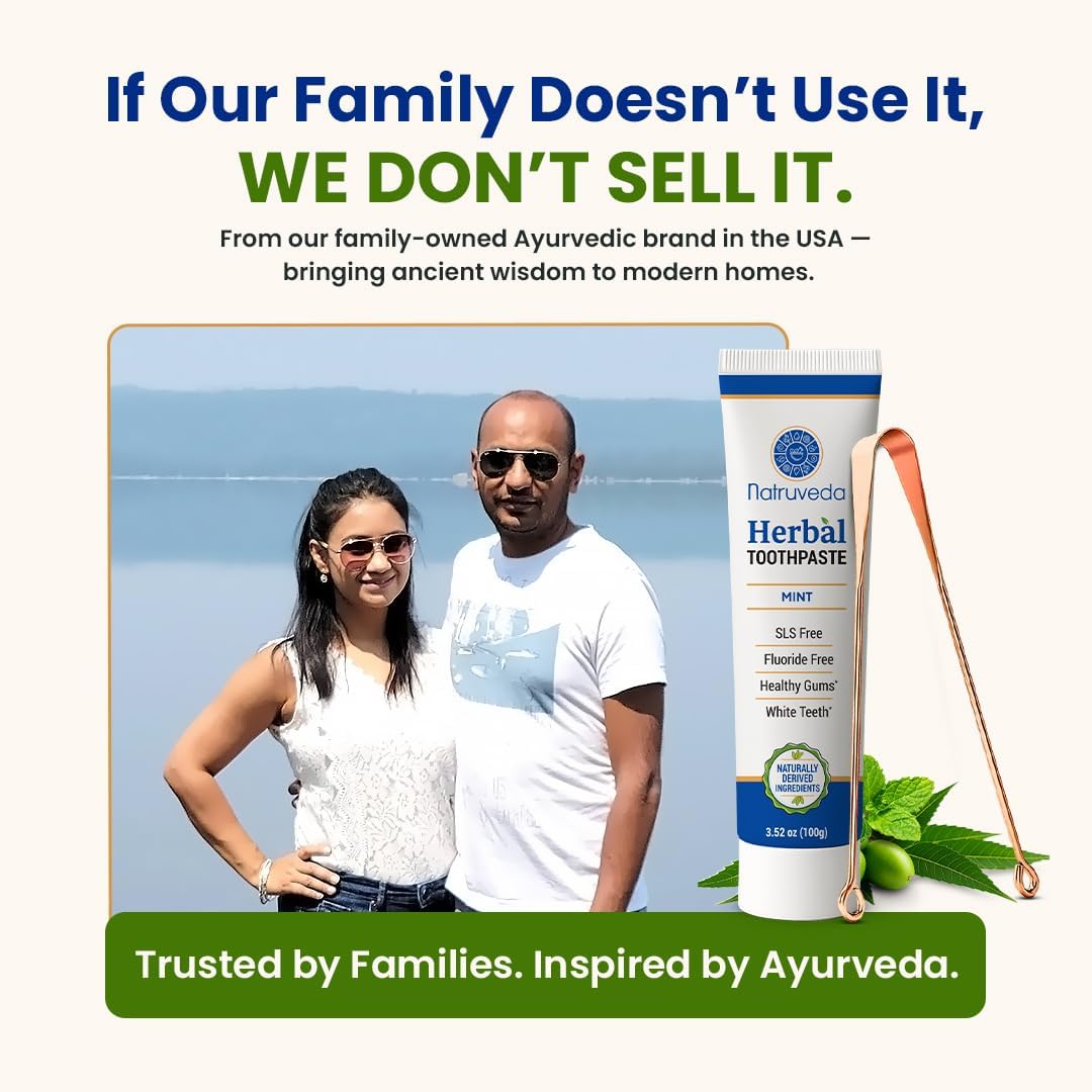 Neem Herbal Toothpaste with Complimentary Copper Tongue Scraper | Fluoride Free, SLS Free, Natural Toothpaste for Adults | Ayurvedic Oral Care with Mint & 8 Herbal Ingredients | 3.52 oz