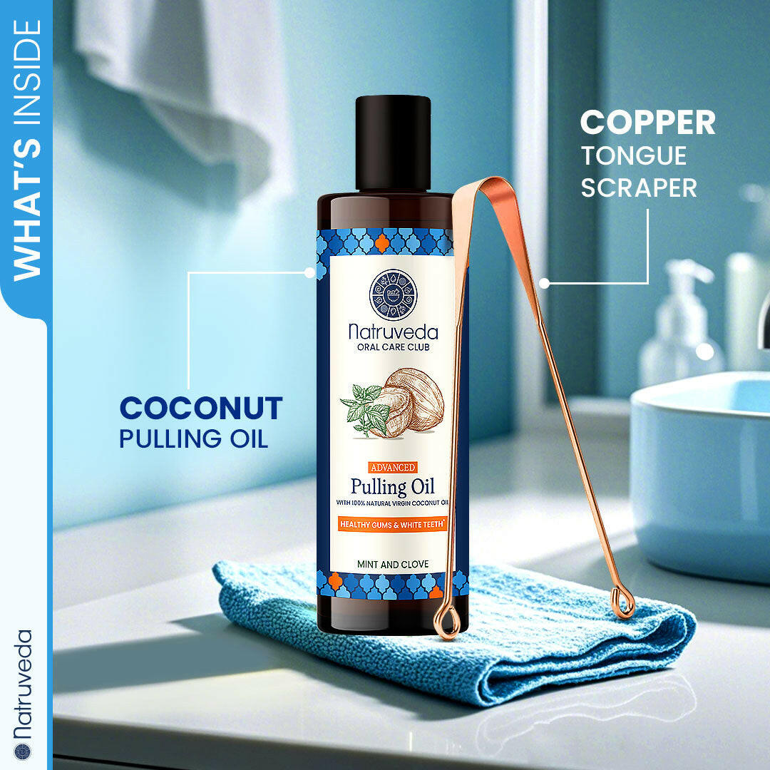 Natruveda Advanced Coconut Oil Pulling 10 Fl Oz + Free Copper Tongue Scraper