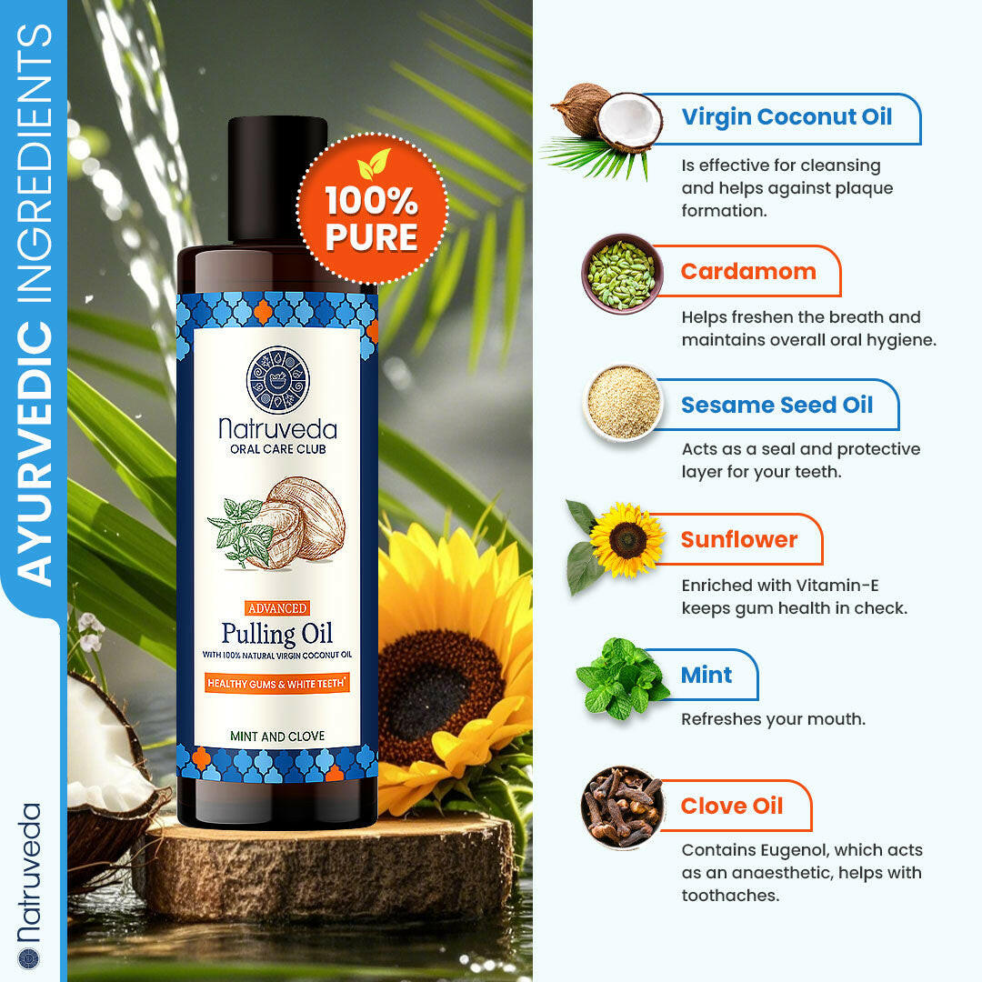 Natruveda Advanced Coconut Oil Pulling 10 Fl Oz + Free Copper Tongue Scraper
