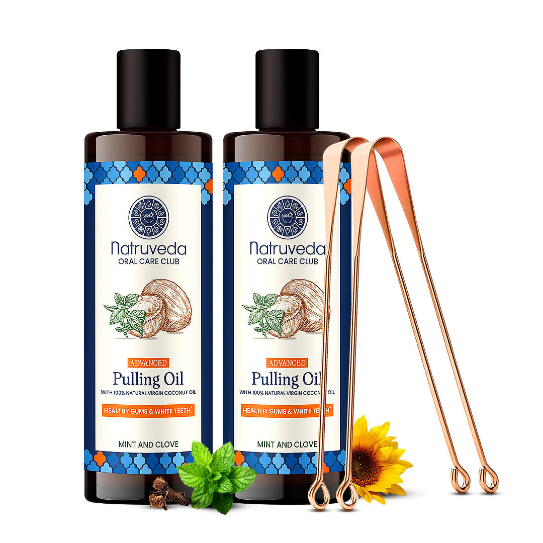 Natruveda Advanced Coconut Oil Pulling 10 Fl Oz + Free Copper Tongue Scraper