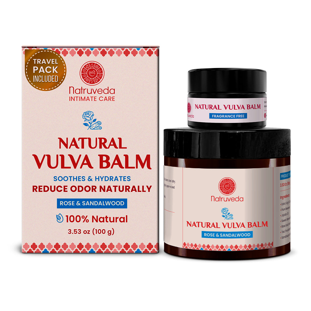 Natruveda  Natural Vulva Balm | Rose & Sandalwood | Natural Relief for Odor, Dryness & Chafing | 3.53 Oz (100gm)