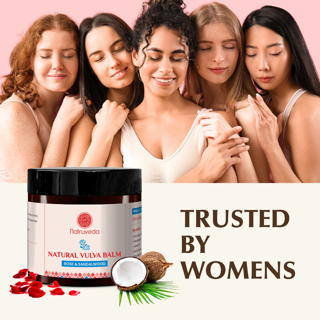 Natruveda  Natural Vulva Balm | Rose & Sandalwood | Natural Relief for Odor, Dryness & Chafing | 3.53 Oz (100gm)