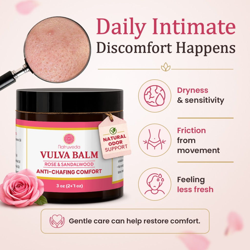 Natruveda Natural Vulva Balm | Rose & Sandalwood | Natural Relief for Odor, Dryness & Chafing | 3 oz (85g)