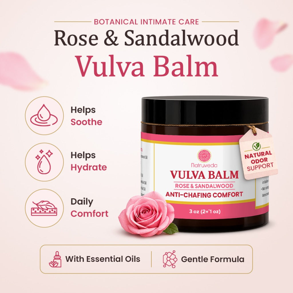 Natruveda Natural Vulva Balm | Rose & Sandalwood | Natural Relief for Odor, Dryness & Chafing | 3 oz (85g)