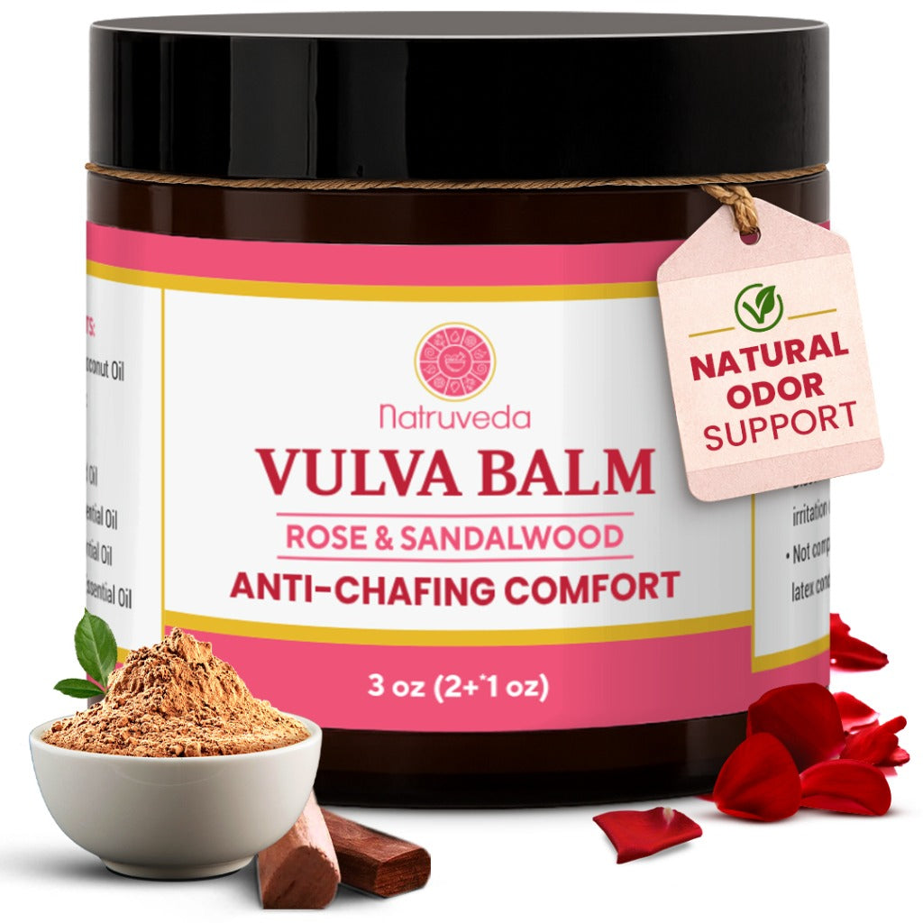 Natruveda Natural Vulva Balm | Rose & Sandalwood | Natural Relief for Odor, Dryness & Chafing | 3 oz (85g)